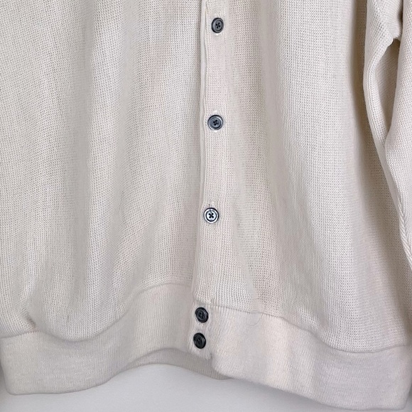 Izod 80s 90s Vintage Dead Stock Preppy Academia Men’s V Neck Cardigan Cream XL - Picture 3 of 10